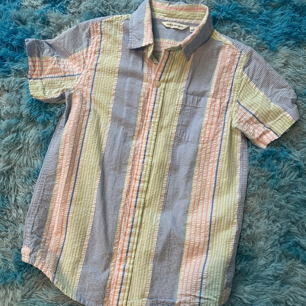 Janie and Jack Multicolor Striped Button Down Shirt with Bunny Bowtie